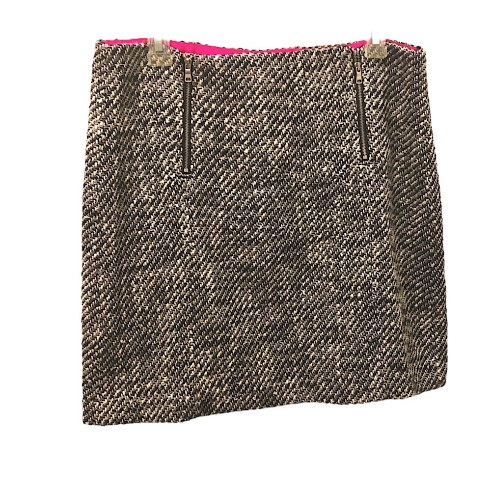LOFT Black‎ and White Tweed Pencil Mini Skirt Front Zippers 12